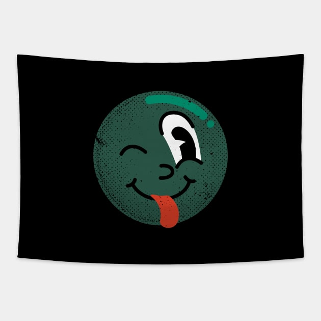 Winking tongue out emoji green Tapestry by szymonkalle