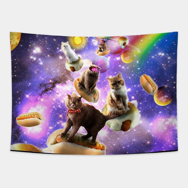 Space Cats Riding Hot Dogs Tapestry by Random Galaxy