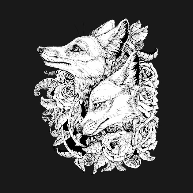 Fox Bloom - Black and White Sticker by Plaguedog