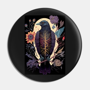 floral crow Pin