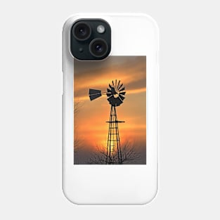 Kansas Windmill silhouette with a Golden sky. Phone Case