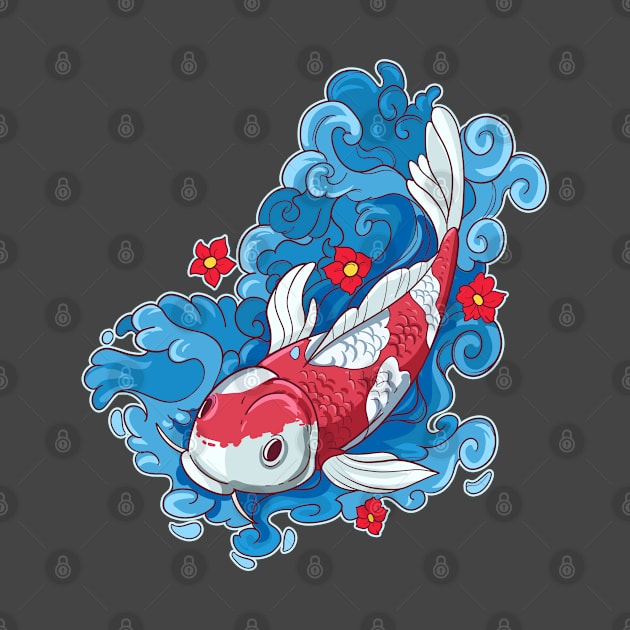 Koi Fish And Flowers Japanese Carp by Linco