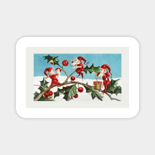 Santa elves painting berries on holly leaves Magnet