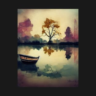 Boat on a lake watercolor art T-Shirt