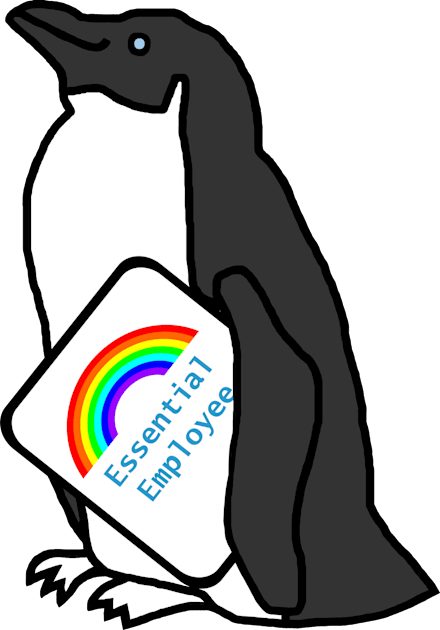 Essential Employee Rainbow and Penguin Kids T-Shirt by ellenhenryart