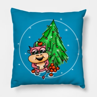 Christmas funny colored bulls. Pillow