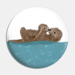 Cute Mom and Baby Otter Pin