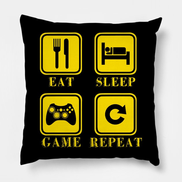 'Eat Sleep Game Repeat' Funny Video Gamer Gift Pillow by ourwackyhome