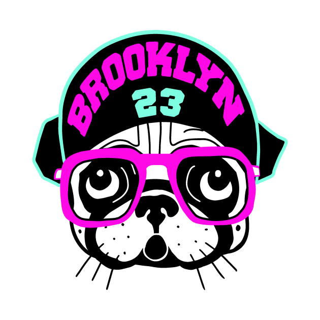 Brooklyn Spike Pug Pink & Teal Retro T-Shirt by FireflyCreative