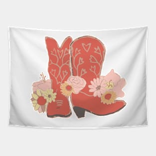 Red Boots and Flowers Tapestry