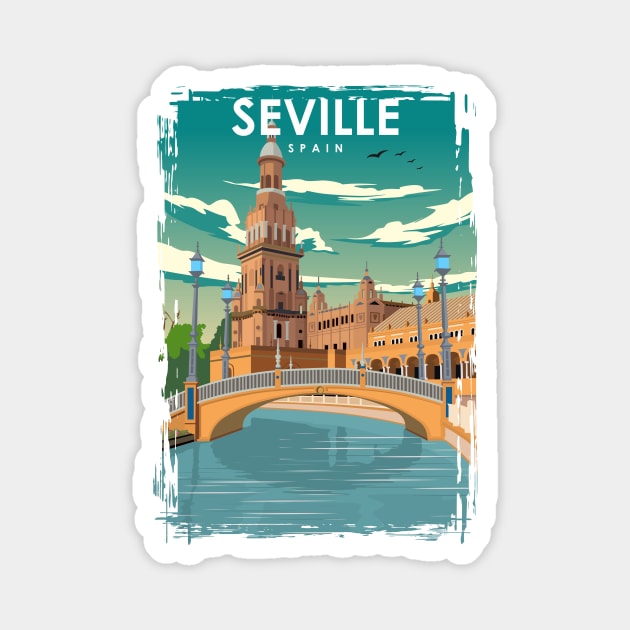 Seville Spain Vintage Minimal Retro Travel Poster Magnet by jornvanhezik