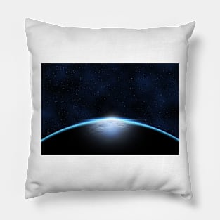 Giant blue planet against starry cosmos sky Pillow