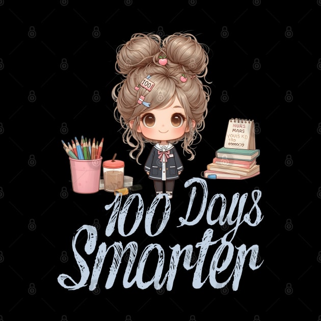 100 Days Smarter Girls Messy Bun Hair 100th Day Of School by click2print
