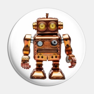 Bronze Buddy - Adorable Retro Square Robot Pin