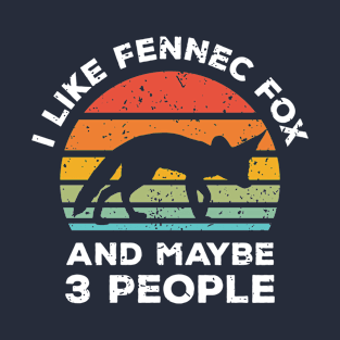 I Like Fennec Fox and Maybe 3 People, Retro Vintage Sunset with Style Old Grainy Grunge Texture T-Shirt