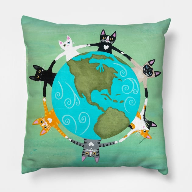 Love the Earth Cats Pillow by KilkennyCat Art