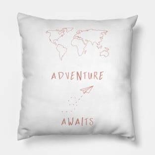 Adventure Awaits Map - Rosegold Pillow