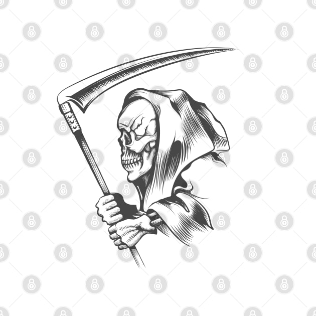 Skull in a Hood with Scythe by devaleta