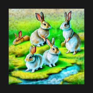 Bunny Rabbits by a Stream 2 T-Shirt