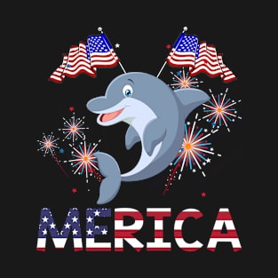 Merica Dolphin Usa American Flag Independence T-Shirt