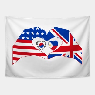 We Heart USA & UK & South Korea & Philippines Patriot Series Tapestry