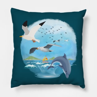 Dolphin and Birds Pillow