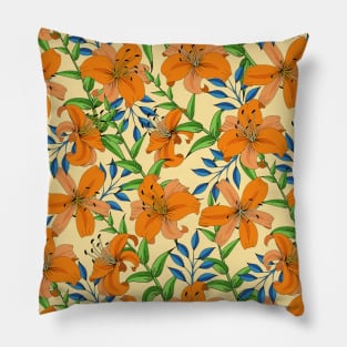 Lily Flower Pattern On Orange Pillow