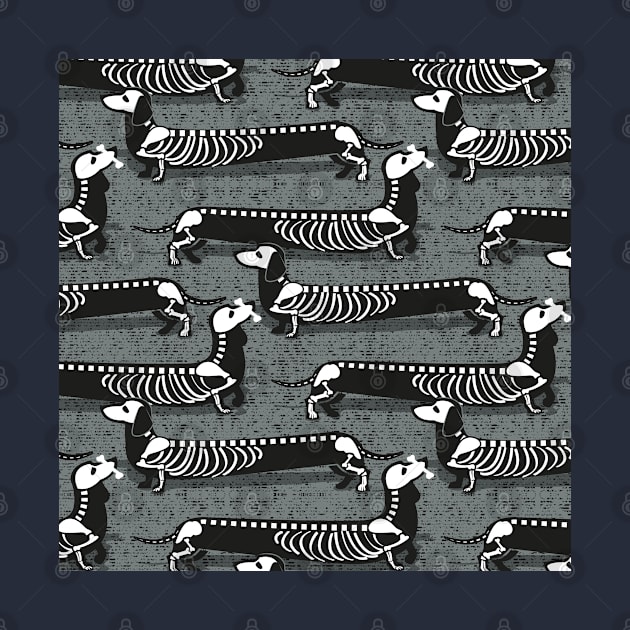 Spooktacular long dachshunds skeleton // pattern // green grey background skeleton dogs by SelmaCardoso