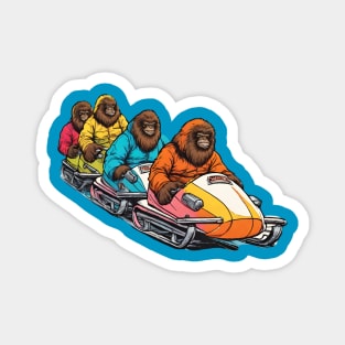 Funny Bobsleigh Bigfoot Crew in Christmas Sleighing Daddies Magnet