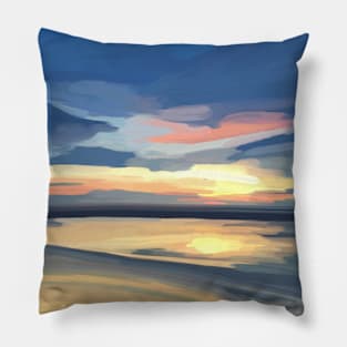 Photographic Reflective Blue and Orange Sunset Painting, Made by EndlessEmporium Pillow