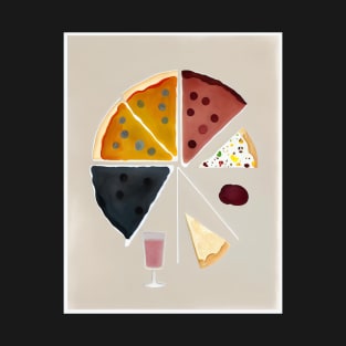 Minimalist Pizza and Wine Art T-Shirt