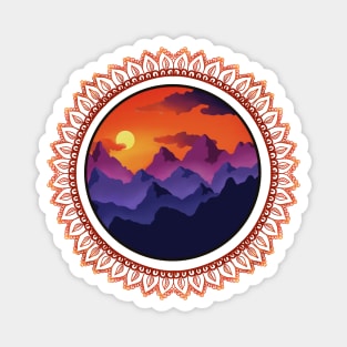 Sunset over mountains with red mandala Magnet