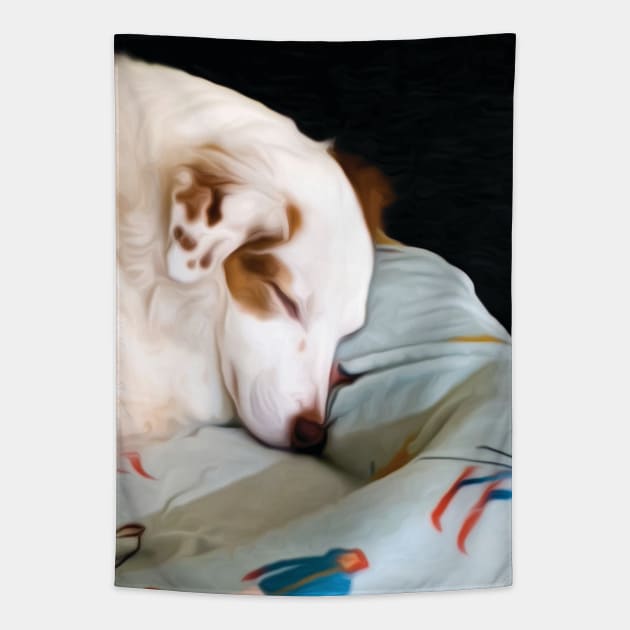 Brittany Spaniel pup sleeping Tapestry by PandLCreations