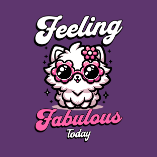 Feeling Fabulous Today - Cat with Pink Flower Sunglasses T-Shirt