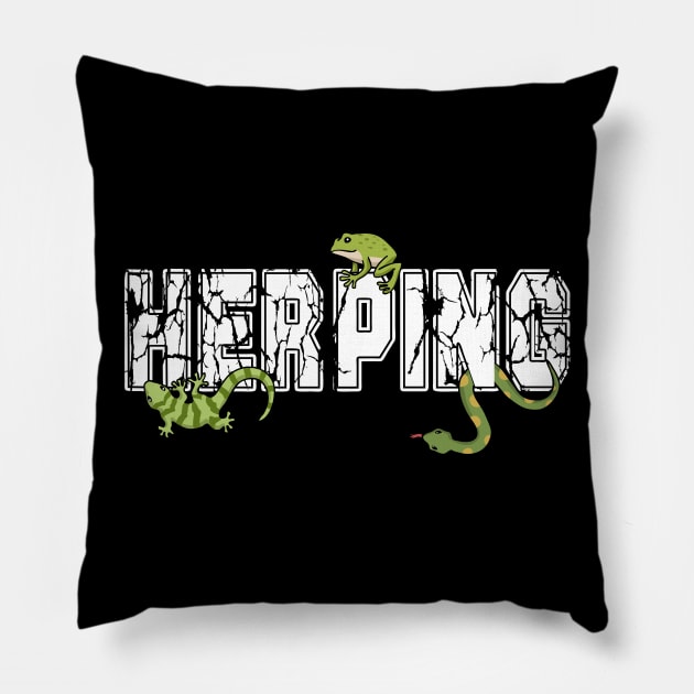 Herpetology Tshirt Reptiles Snake Zoology Frog Gecko Herping Pillow by PomegranatePower