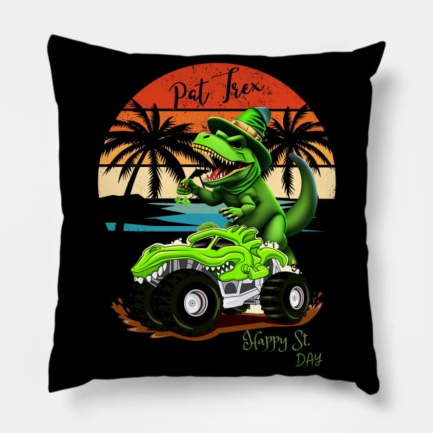 Kids Happy St Pat Trex Day Green Dino Monster Truck Toddler Pillow by Adam4you