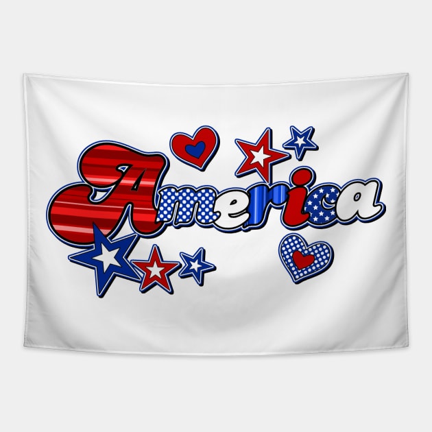 America, Red White and Blue, Stars and Hearts Tapestry by AlondraHanley