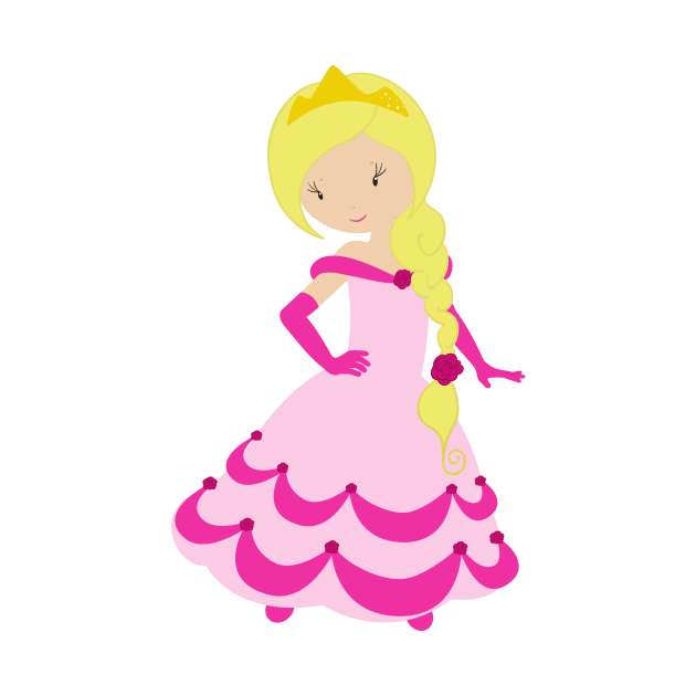 Cute Princess, Blonde Hair, Crown, Pink Dress by Jelena Dunčević