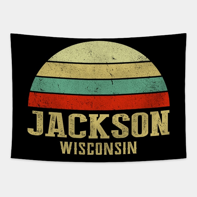 Jackson Wisconsin Vintage Retro Sunset Tapestry by Curry G