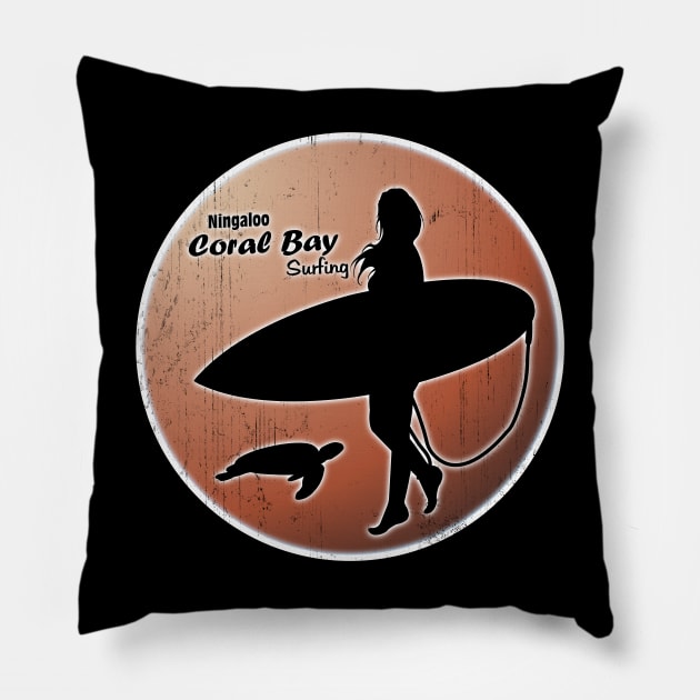 Ningaloo Coral Bay Surfer Pillow by NicGrayTees