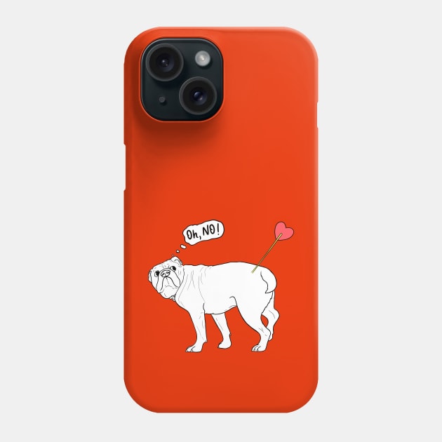 Oh, no! Touched by Cupid's arrow - funny english Bulldog With Heart Arrow - Humorous Valentine's Day lineart illustration Phone Case by illograph