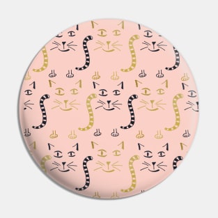 Gold black cats pattern on pink Pin