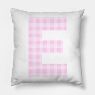 Pink Letter E in Plaid Pattern Background. Pillow