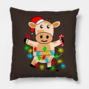 Cow Reindeer Hat Santa Christmas Lights Pillow