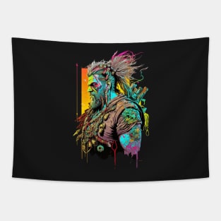 Neon Cyberpunk Viking - V1.04 Tapestry