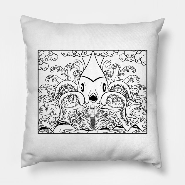 Squid & Kimono Girl Pillow by Thrylos Store