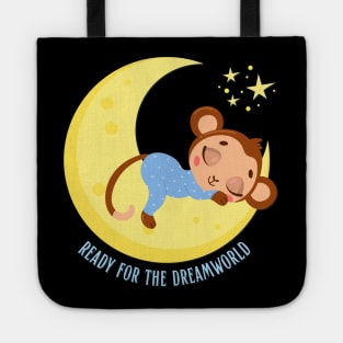 Ready for the dream world Hello little monkey in pajamas sleeping cute baby outfit Tote