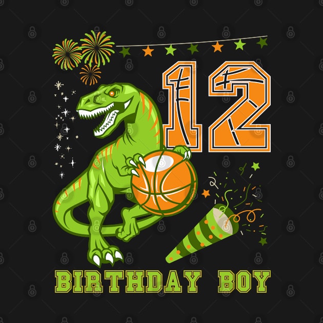 12 Years Old 12th Birthday Basketball T-Rex by Ruffeli