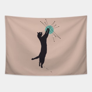 MCM Cat Reaching for a Retro Starburst Tapestry