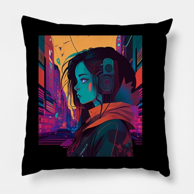 Anime Girl - LOFI Chill Vibes Pillow by TriHarder12